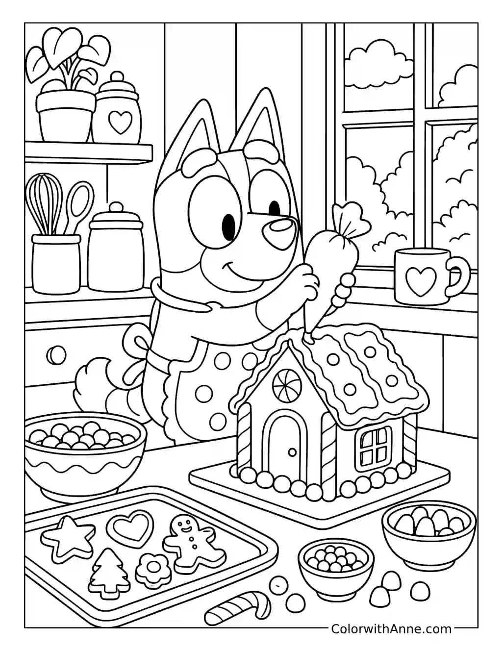 Bingo Decorating a Gingerbread House coloring page