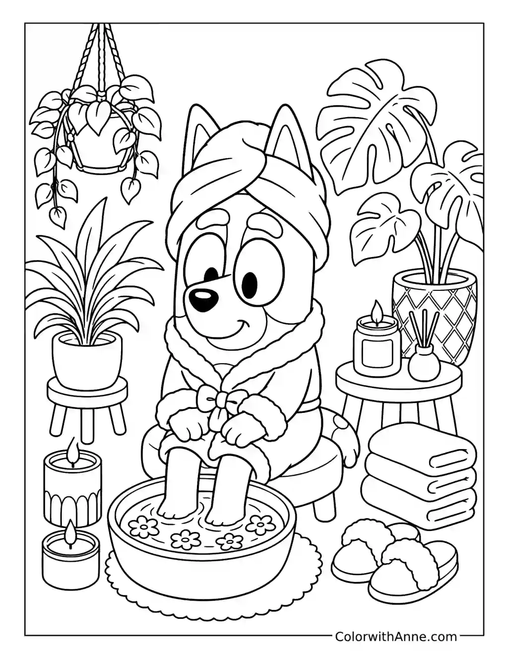 Bingo Enjoying a Cozy Spa Day coloring page