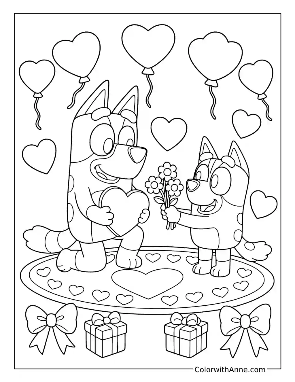 Bingo Giving Bluey Flowers for Valentine's Day coloring page