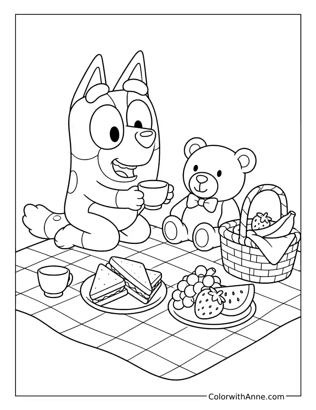 Bingo Having a Teddy Bear Picnic coloring page