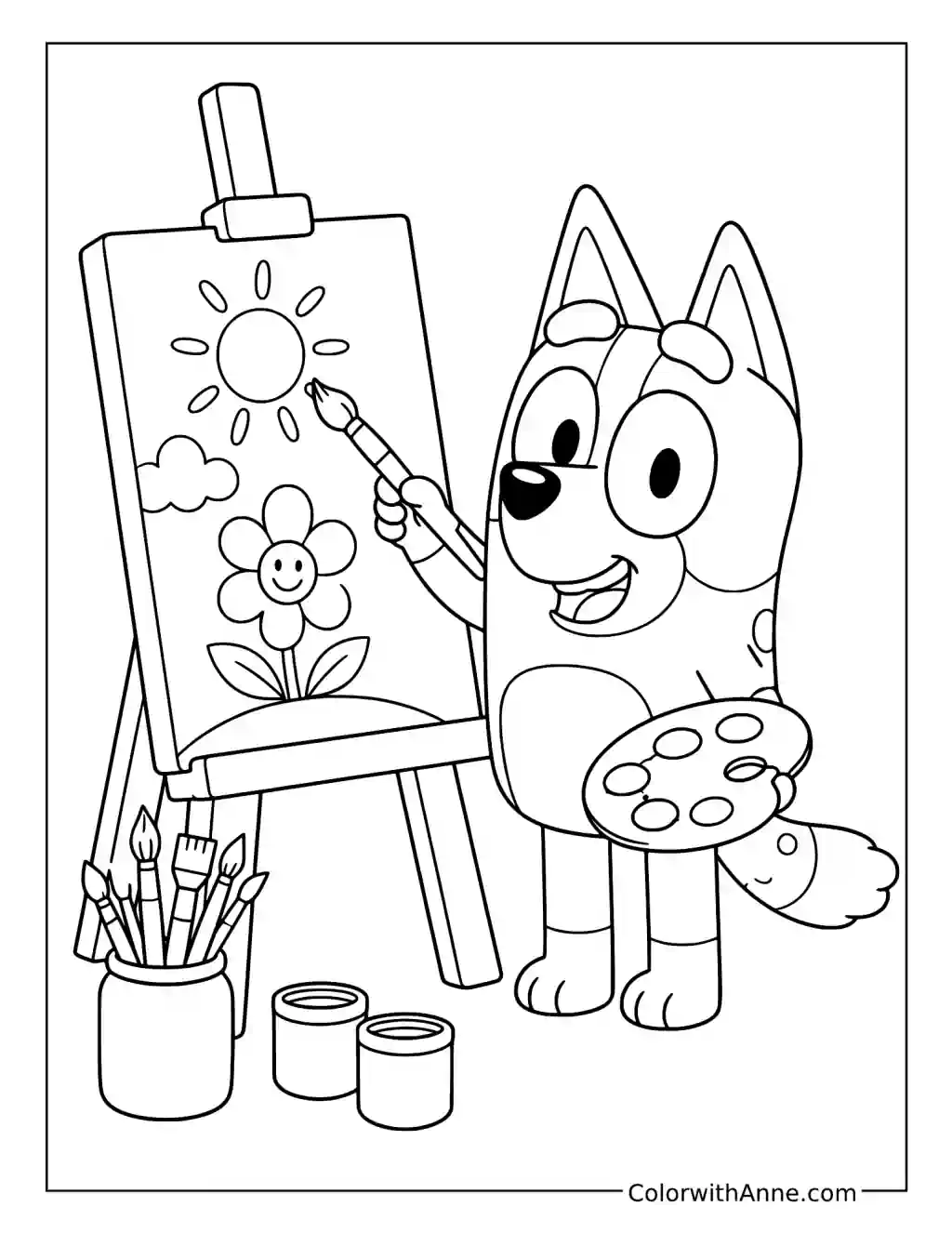 Bingo Painting a Happy Flower coloring page