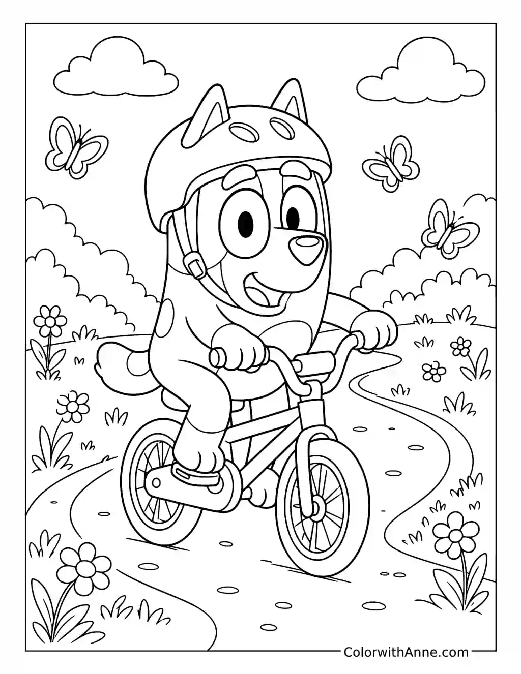 Bingo Riding a Bicycle Along a Garden Path coloring page