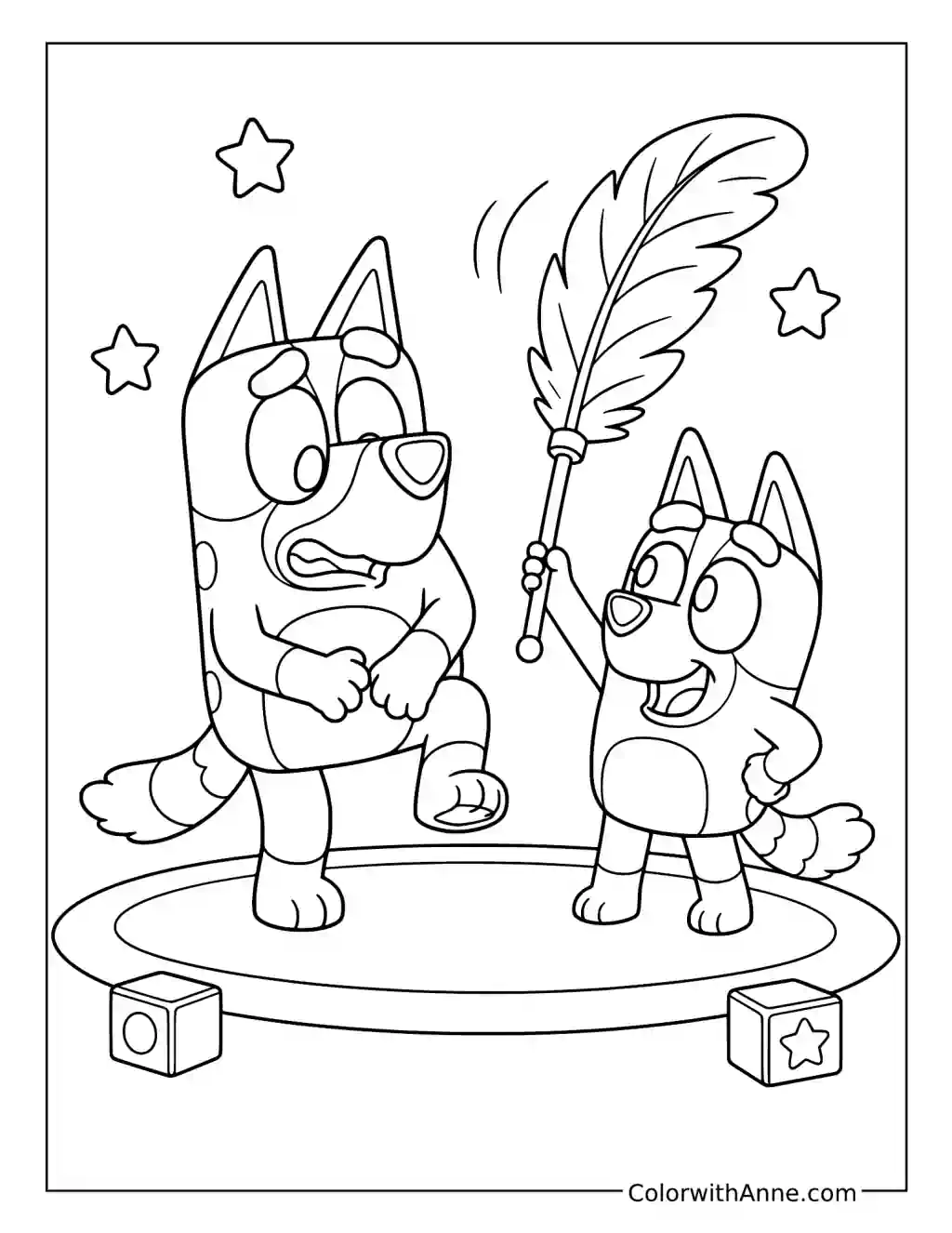 Bingo Tickling Bluey with a Feather coloring page