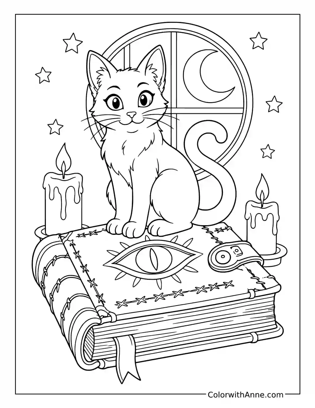 Binx Sitting on the Spellbook coloring page