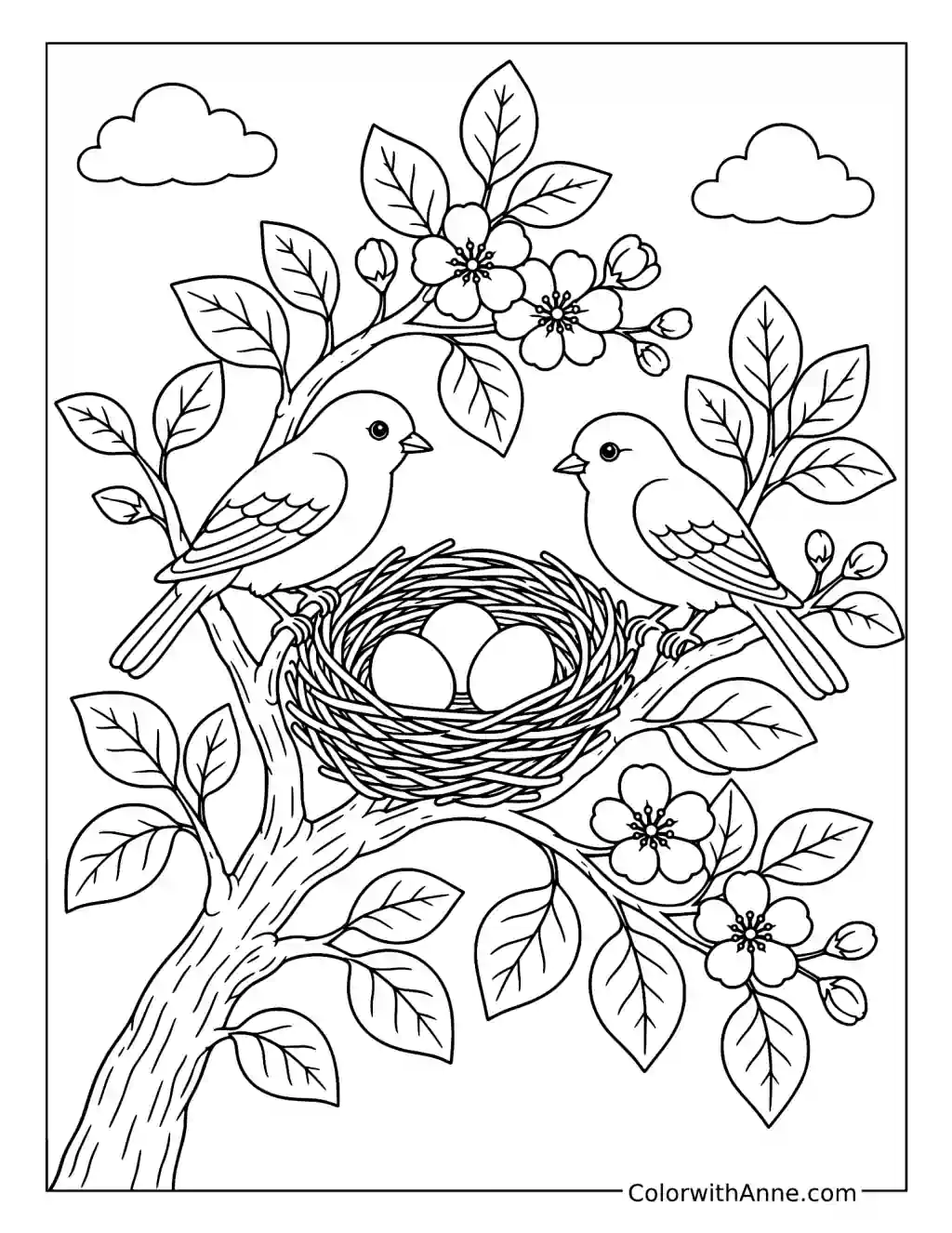 Birds Nest in a Tree coloring page