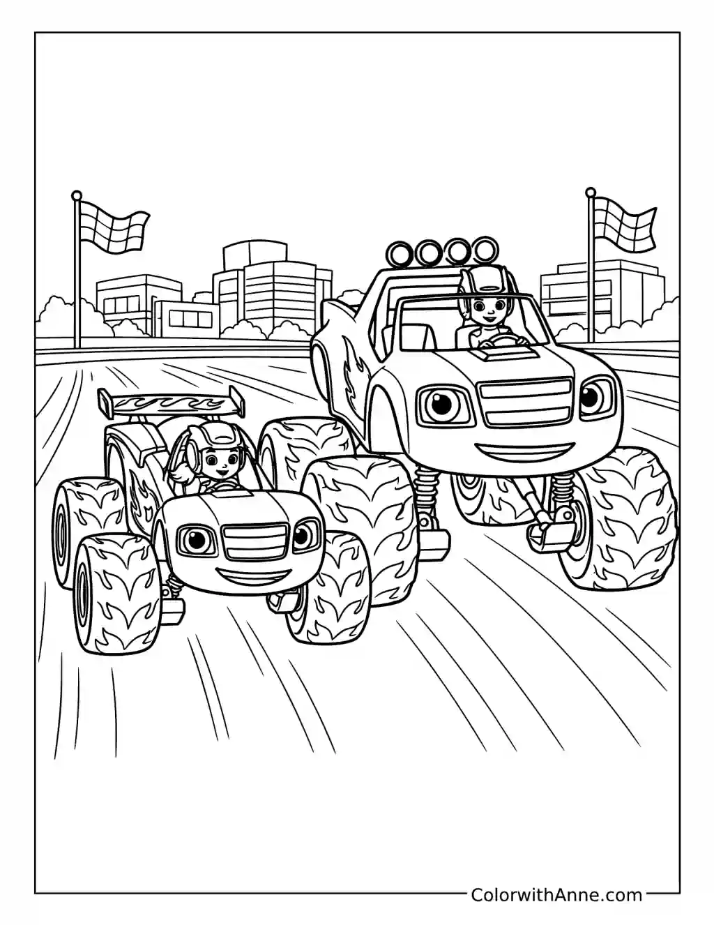 Blaze and a Friend Racing Together coloring page