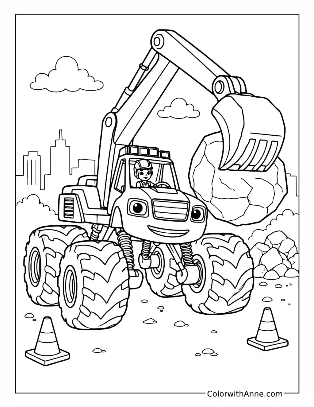 Blaze at the Construction Site coloring page