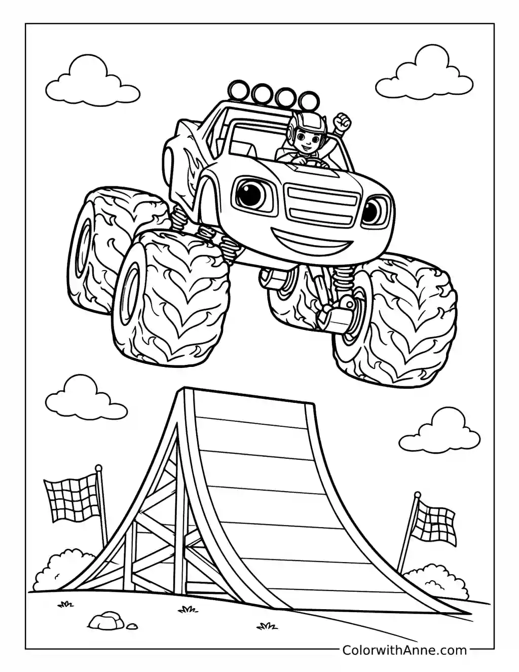 Blaze Jumping Over the Mega Ramp coloring page