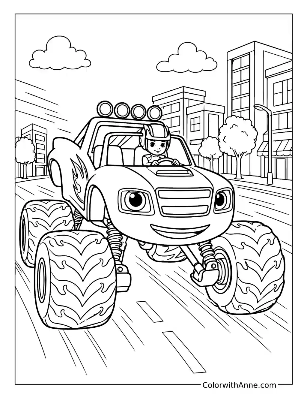 Blaze Racing Through the City coloring page