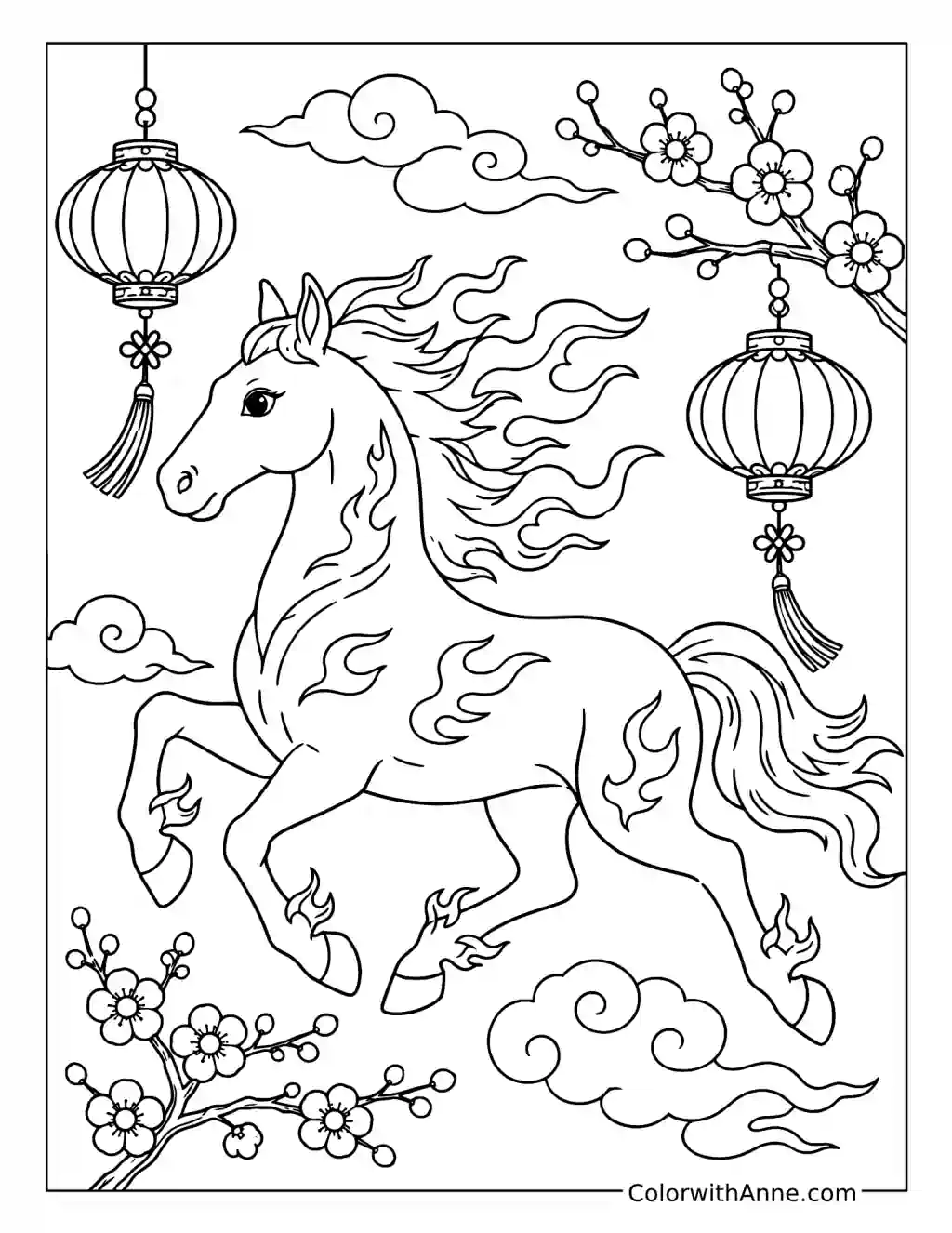Blazing Fire Horse Festival coloring page
