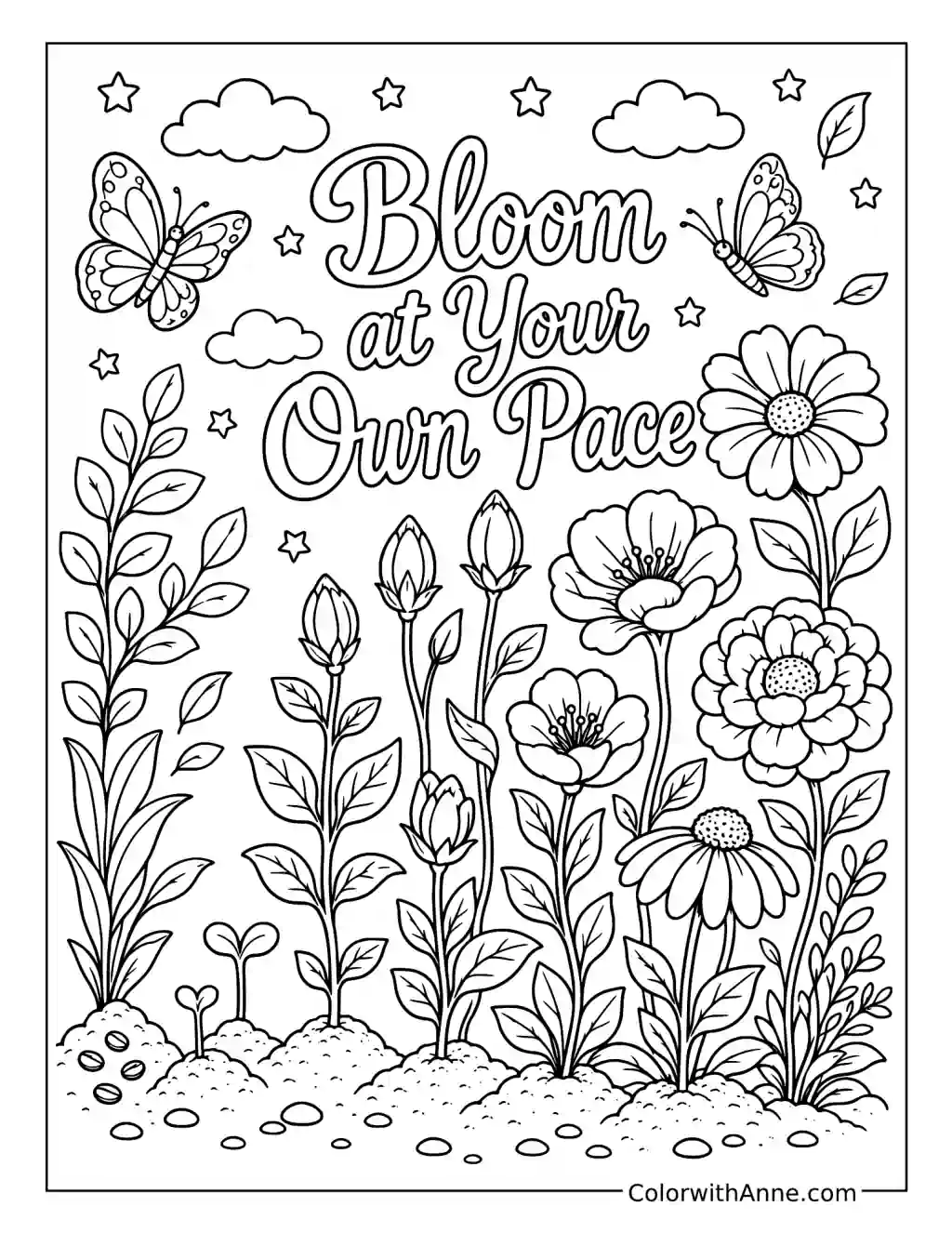 Bloom at Your Own Pace with Growing Flowers coloring page