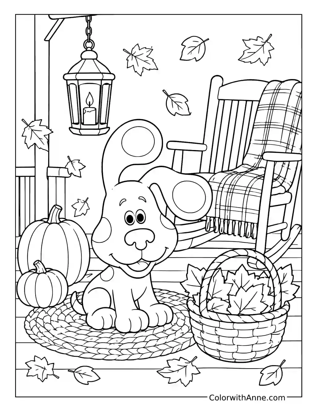 Blue on an Autumn Porch coloring page
