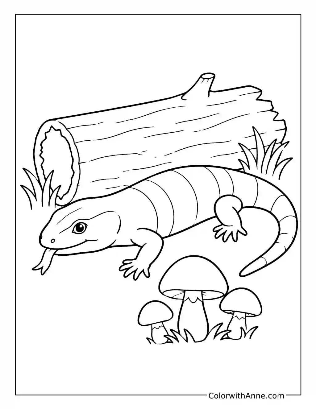 Blue-Tongued Skink Exploring by Mushrooms coloring page