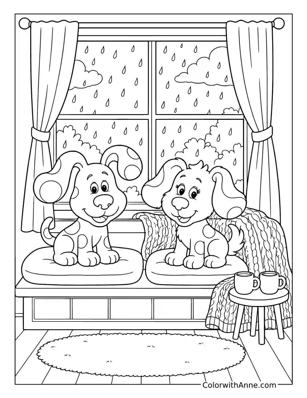 Blue Watching Rain by the Window coloring page
