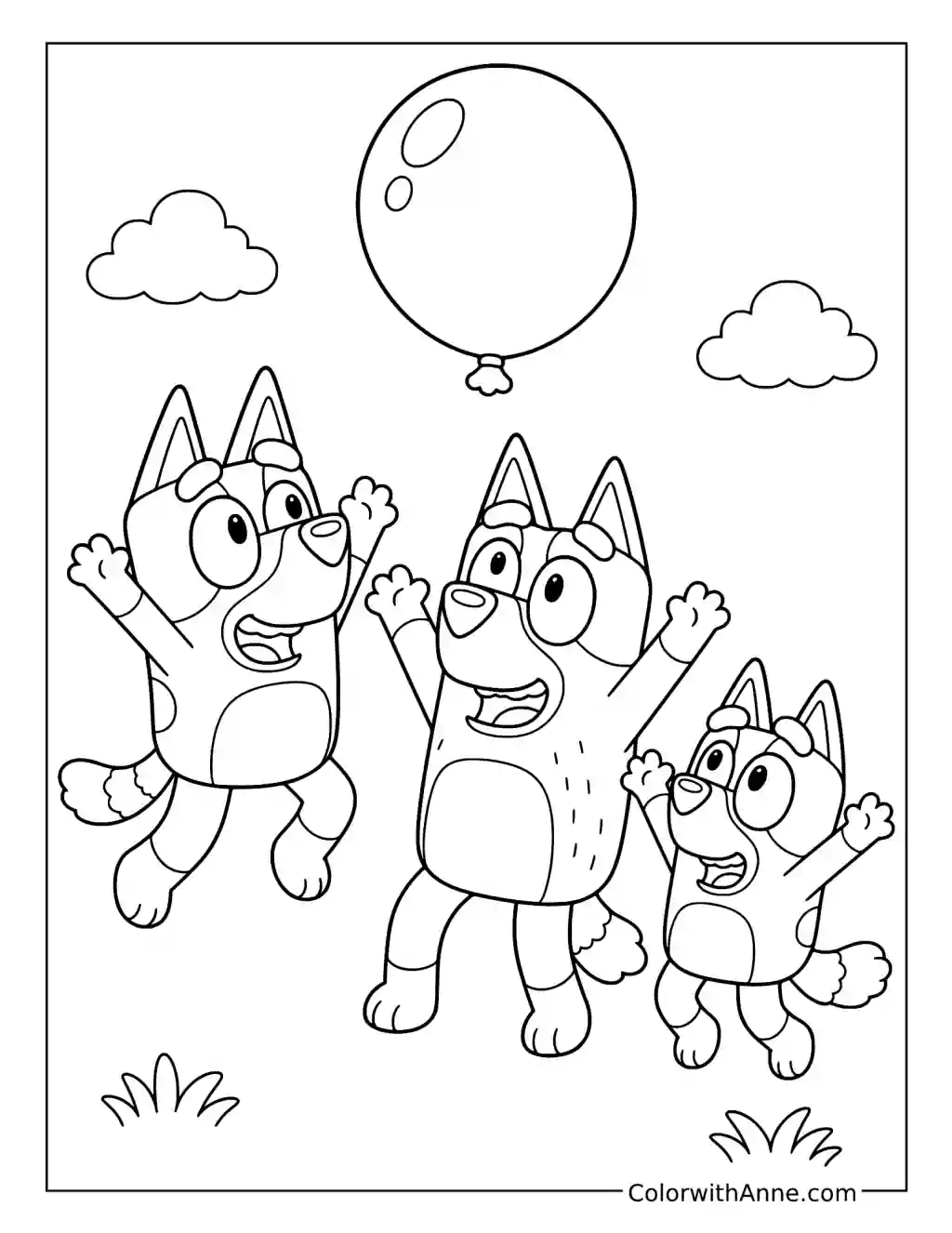 Bluey Bingo and Bandit Playing Keepy Uppy coloring page