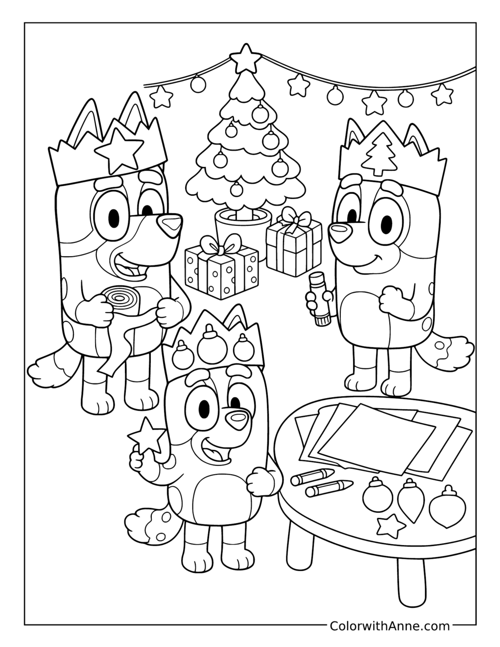 Bluey Bingo and Muffin Making Christmas Decorations coloring page