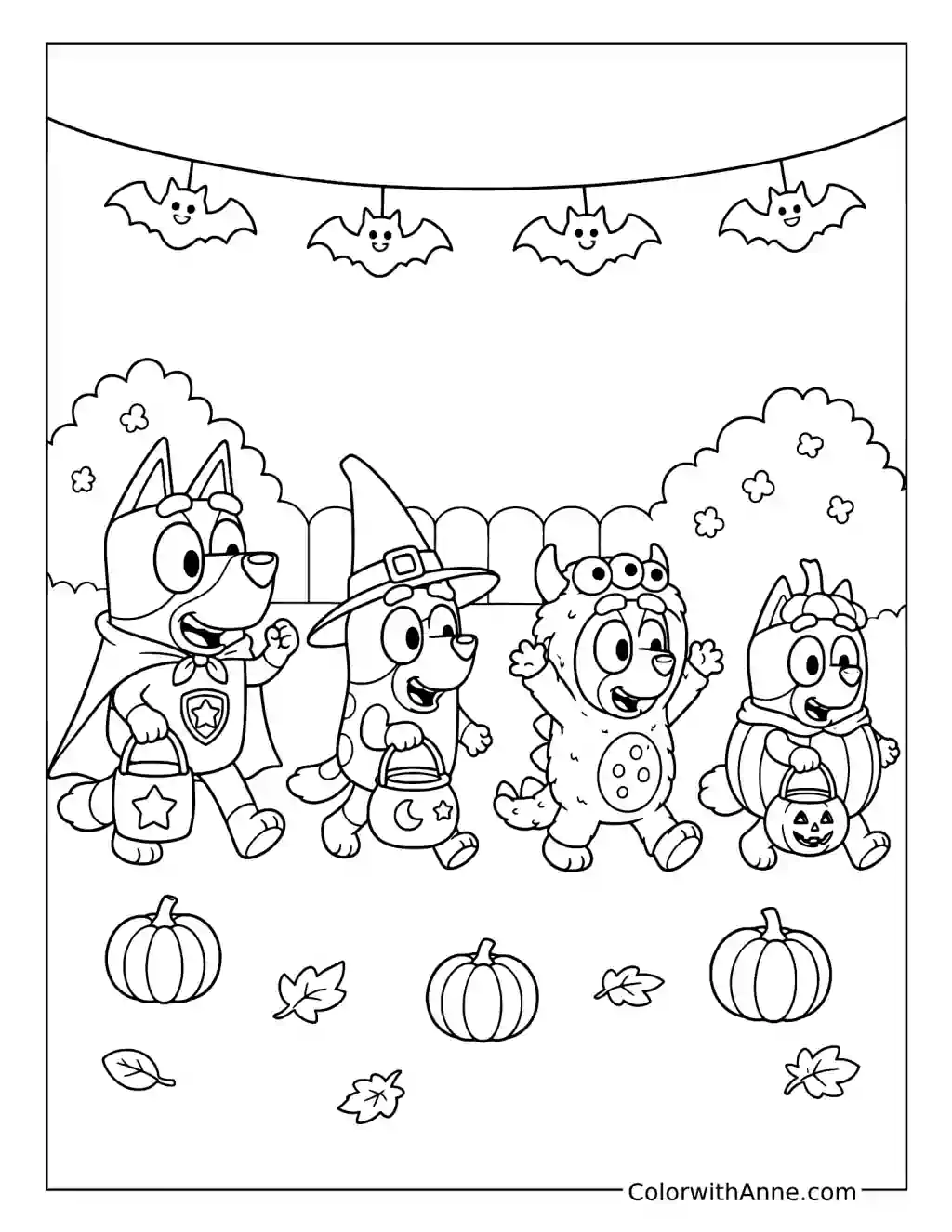 Bluey Bingo Muffin and Socks in a Halloween Parade coloring page