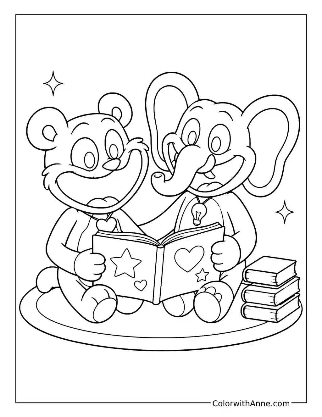 Bobby BearHug and Bubba Bubbaphant Reading coloring page