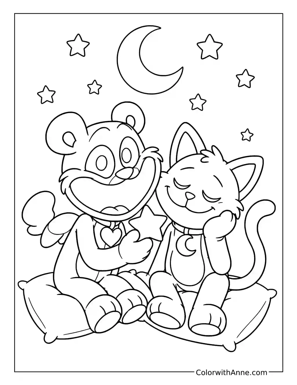 Bobby BearHug and CatNap Under the Moon coloring page