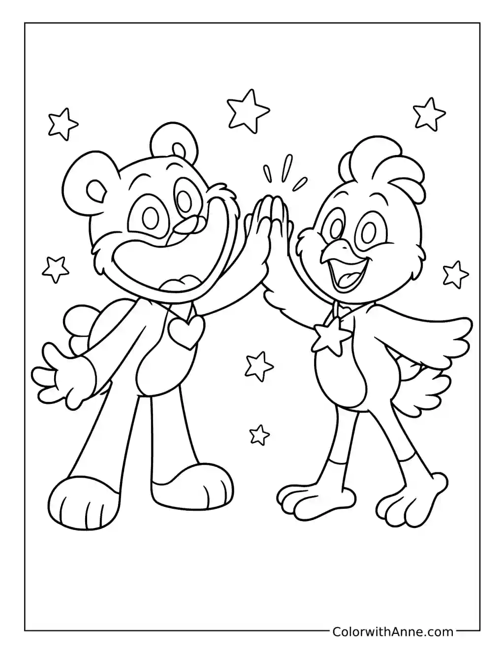 Bobby BearHug and KickinChicken High Five coloring page