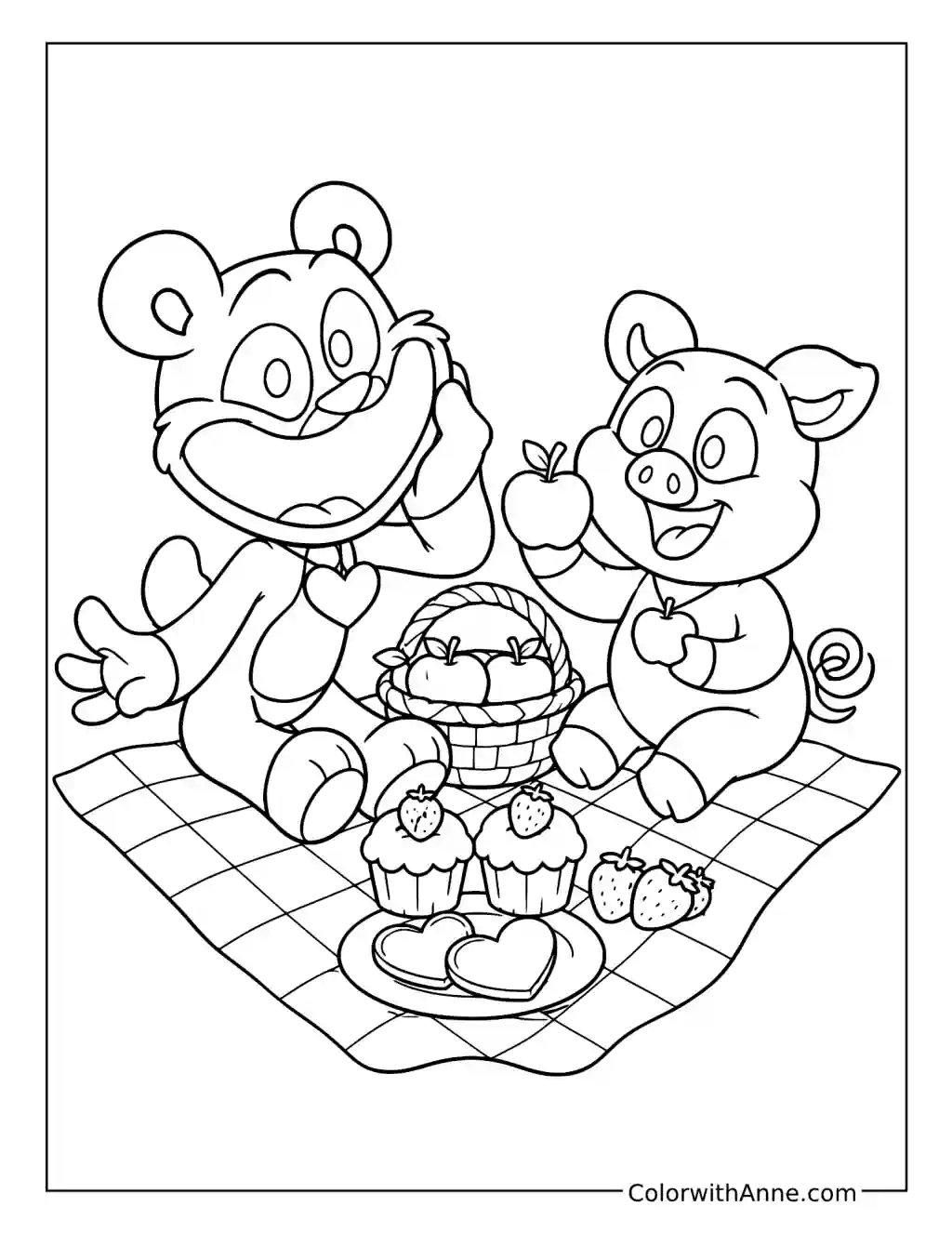 Bobby BearHug and PickyPiggy Picnic coloring page