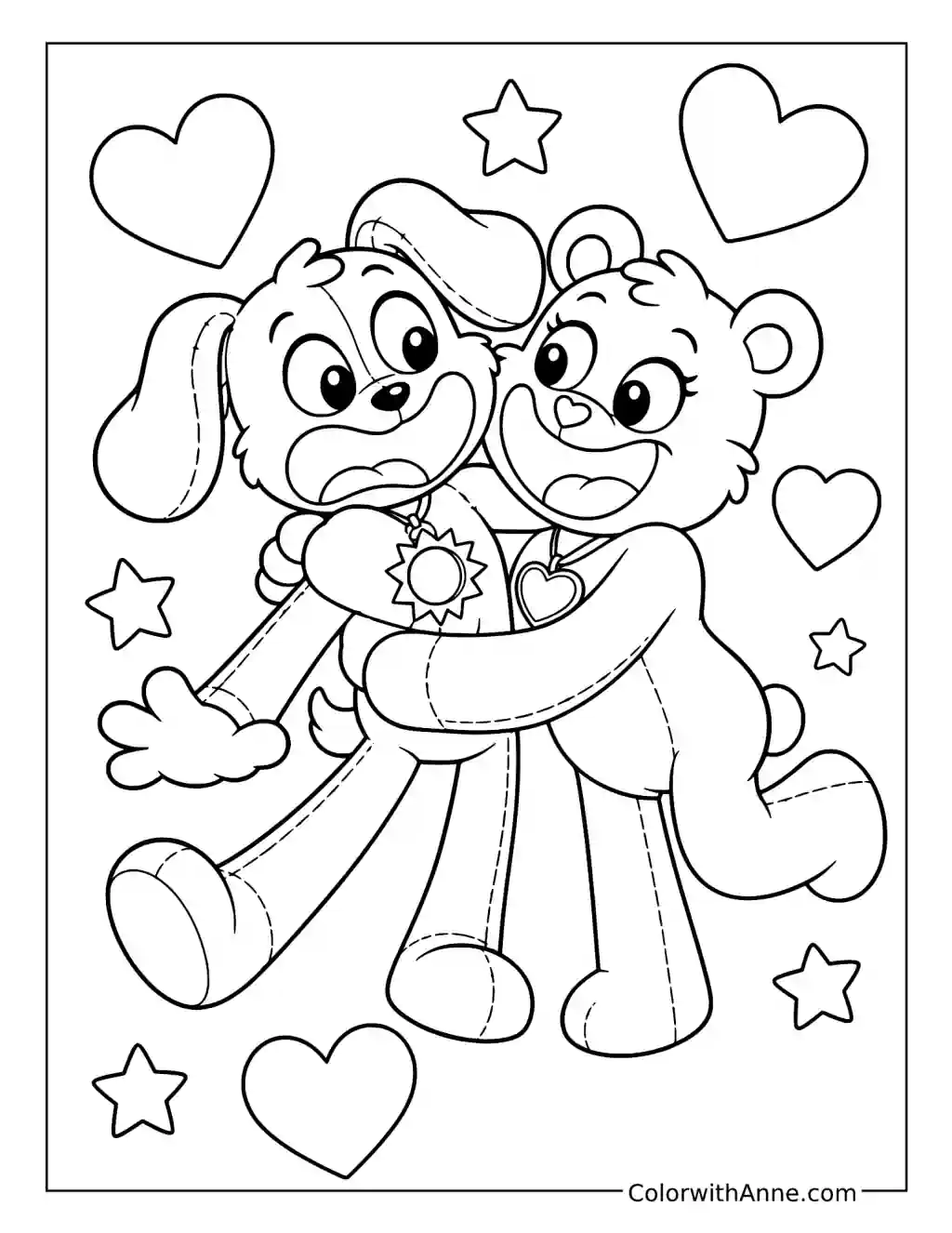 Bobby BearHug Giving DogDay a Big Hug coloring page