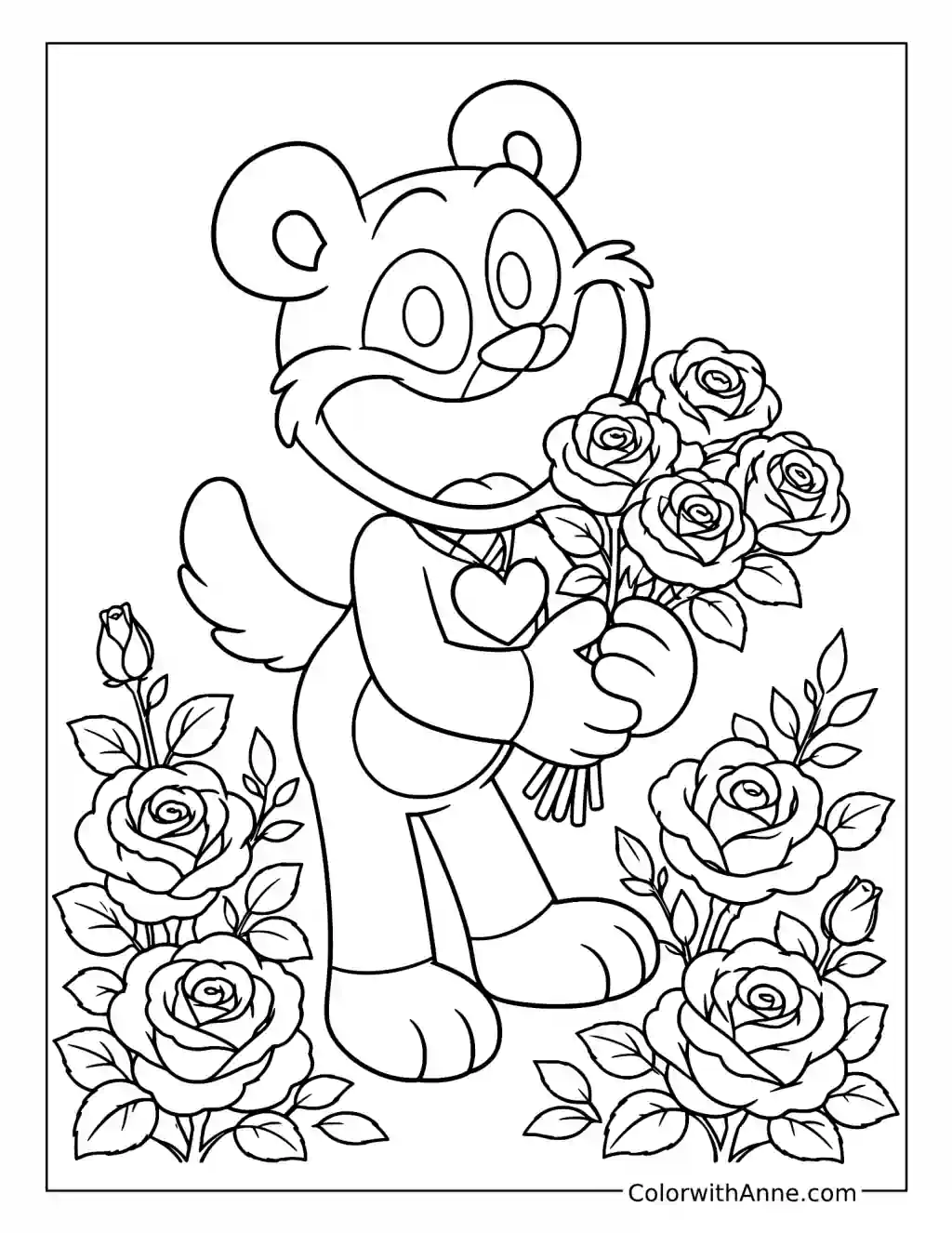Bobby BearHug in a Rose Garden coloring page