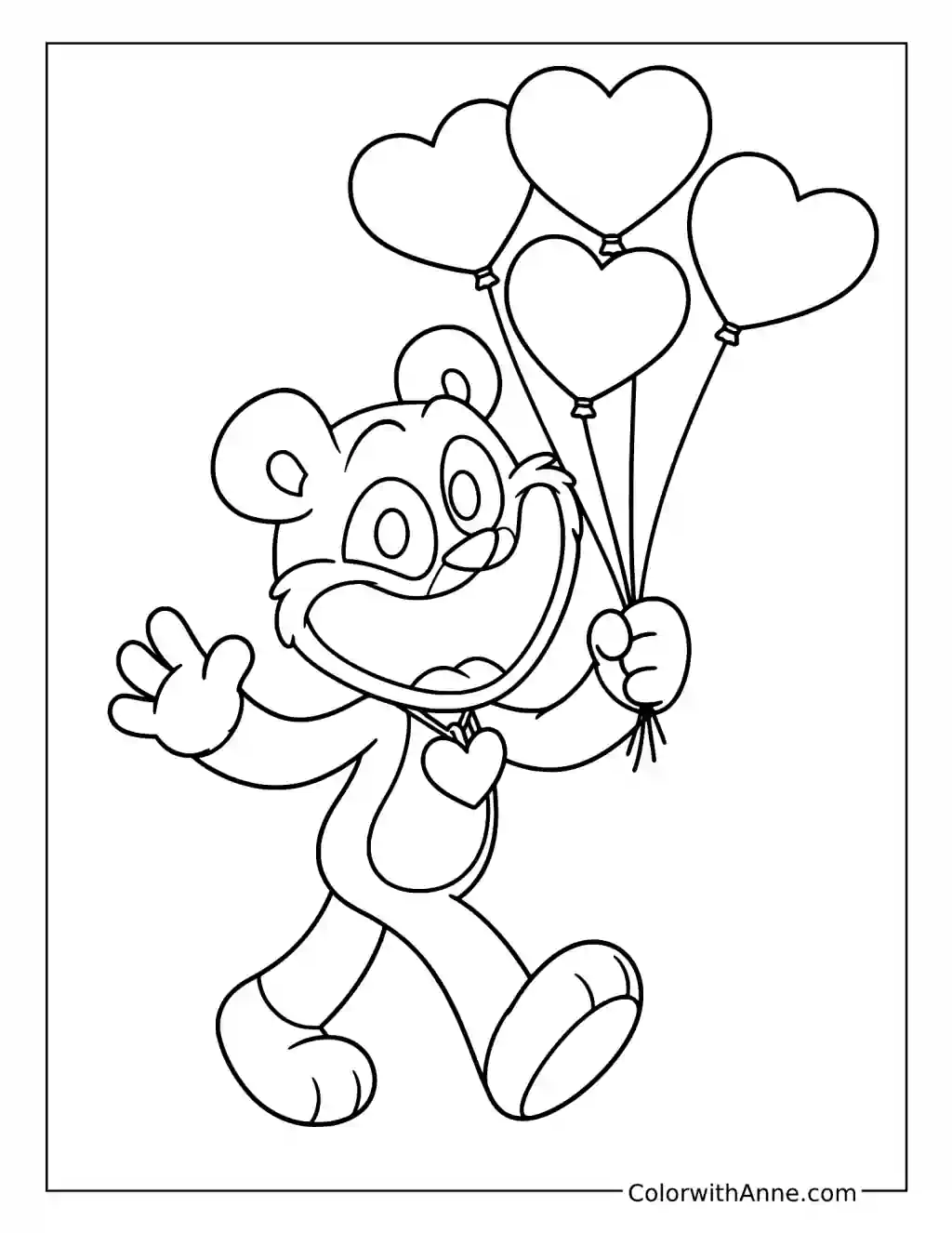 Bobby BearHug with Heart Balloons coloring page