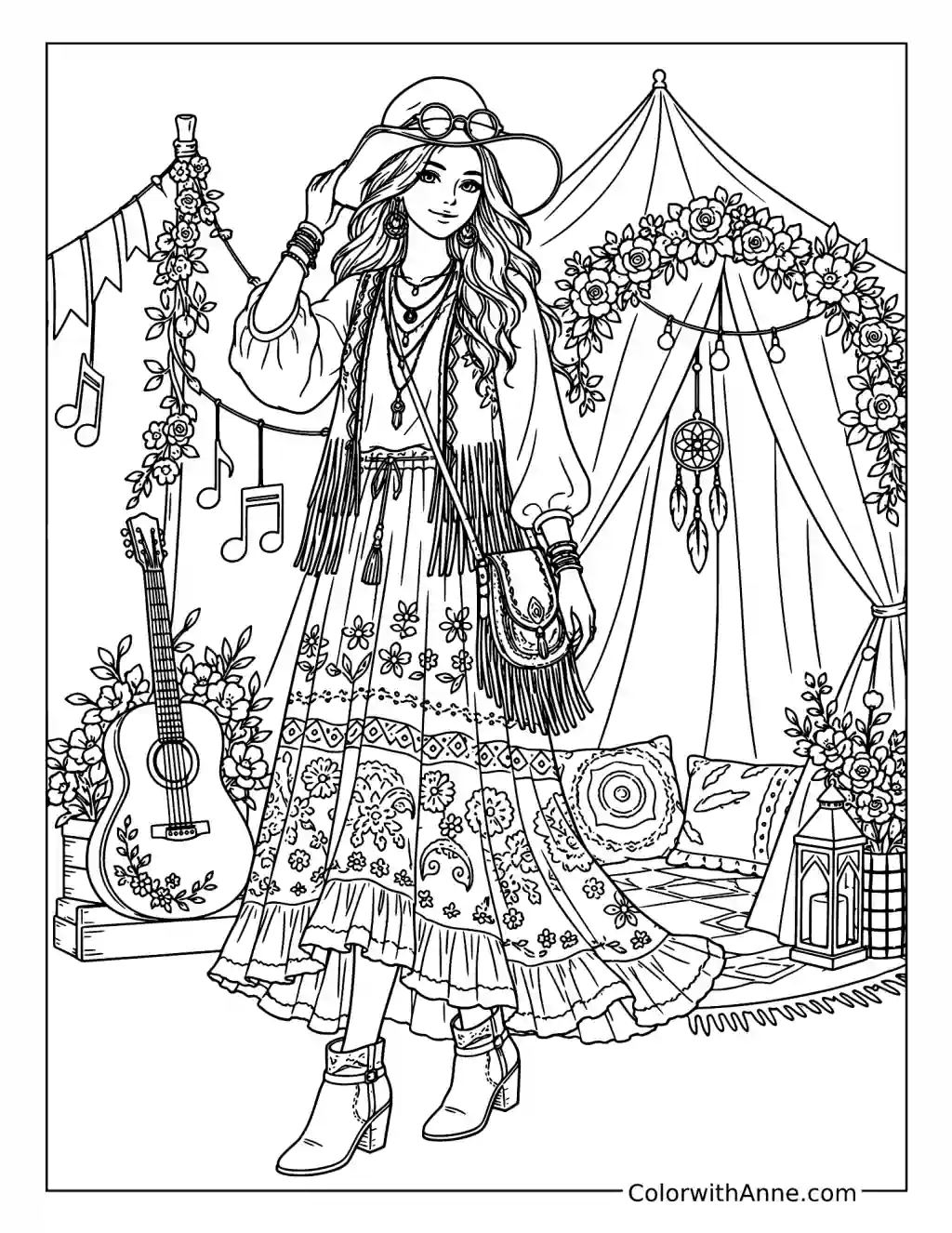 Bohemian Festival Fashion coloring page
