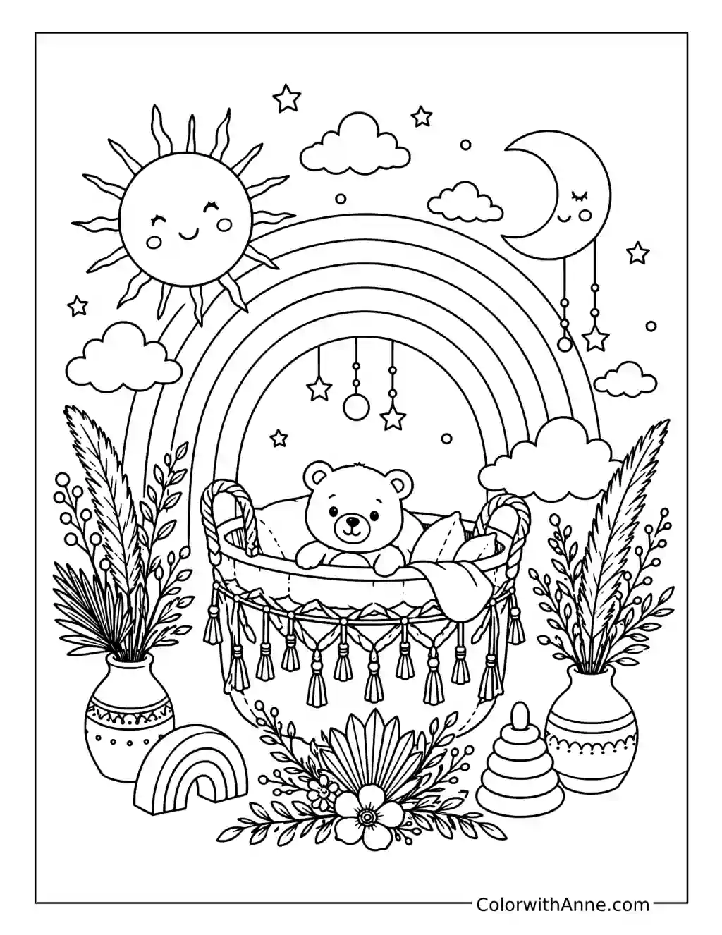 Boho Rainbow Baby Shower coloring page