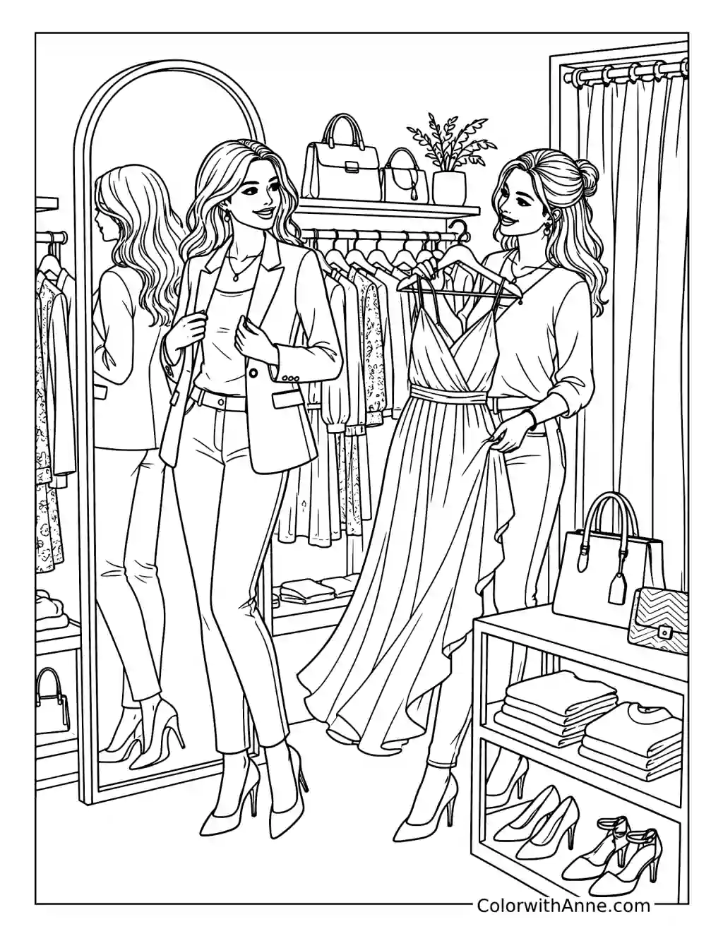 Boutique Friends – Mirror and Dress coloring page