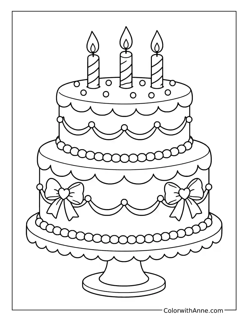 Bow and Pearl Two-Tier Birthday Cake coloring page