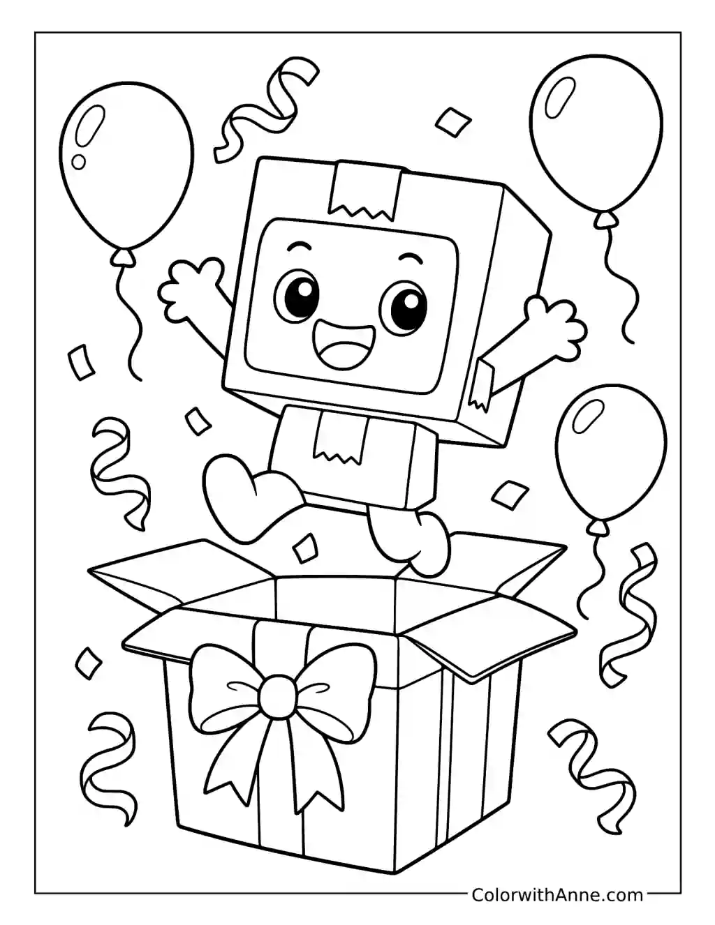 Boxy Jumping from a Gift Box coloring page