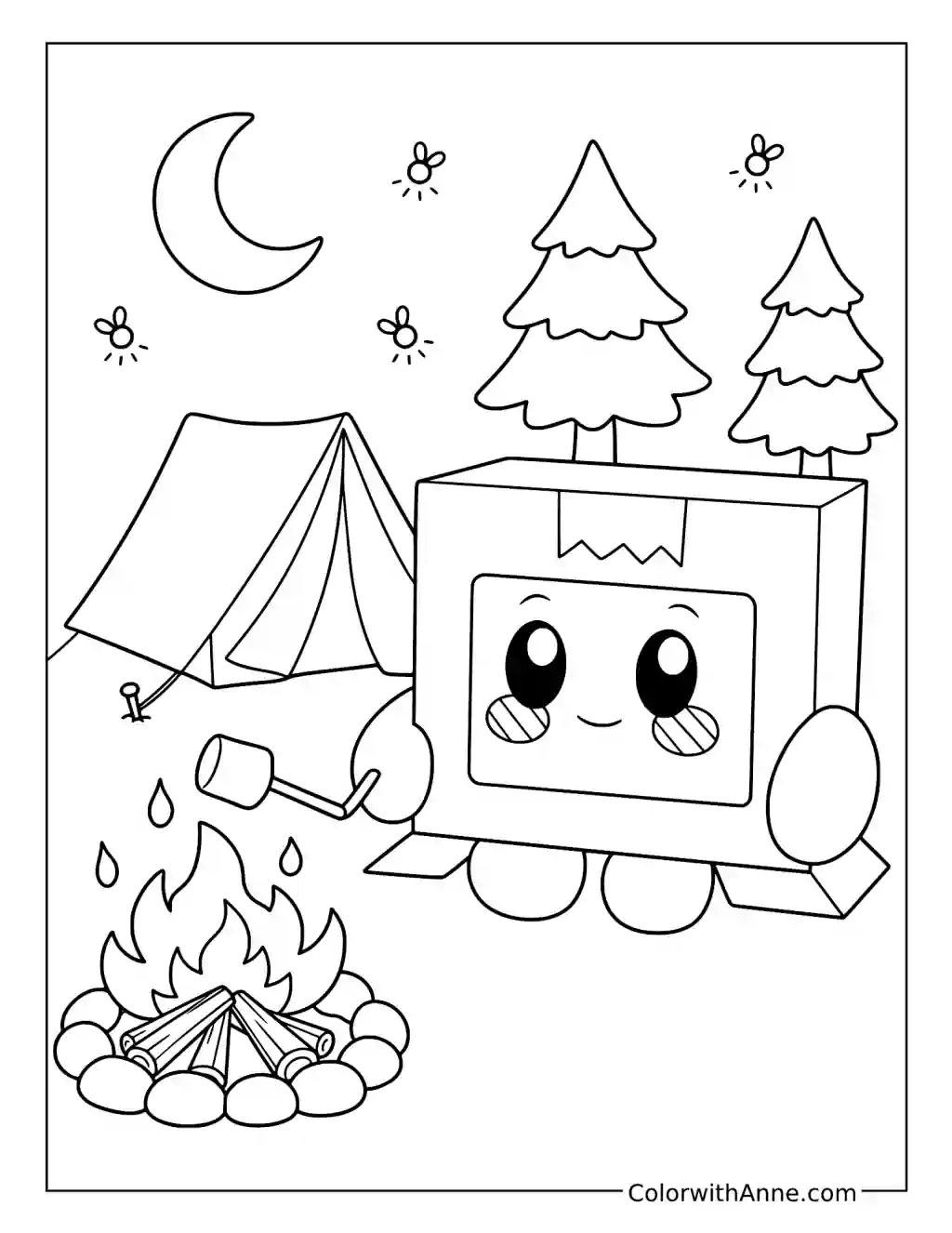 Boxy Roasting a Marshmallow at Camp coloring page