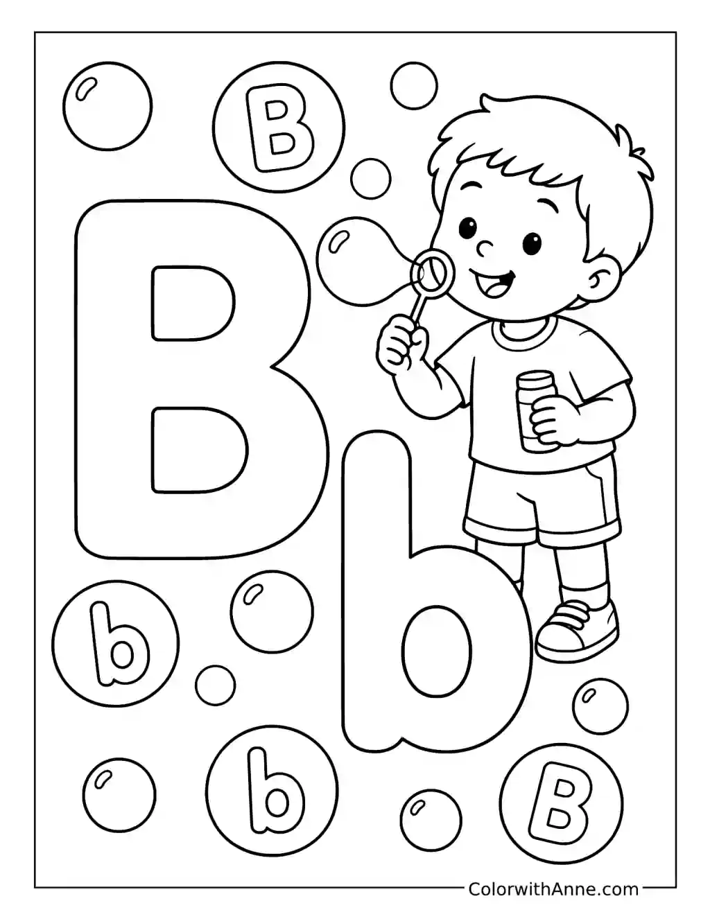 Boy Blowing Letter B Bubbles coloring page