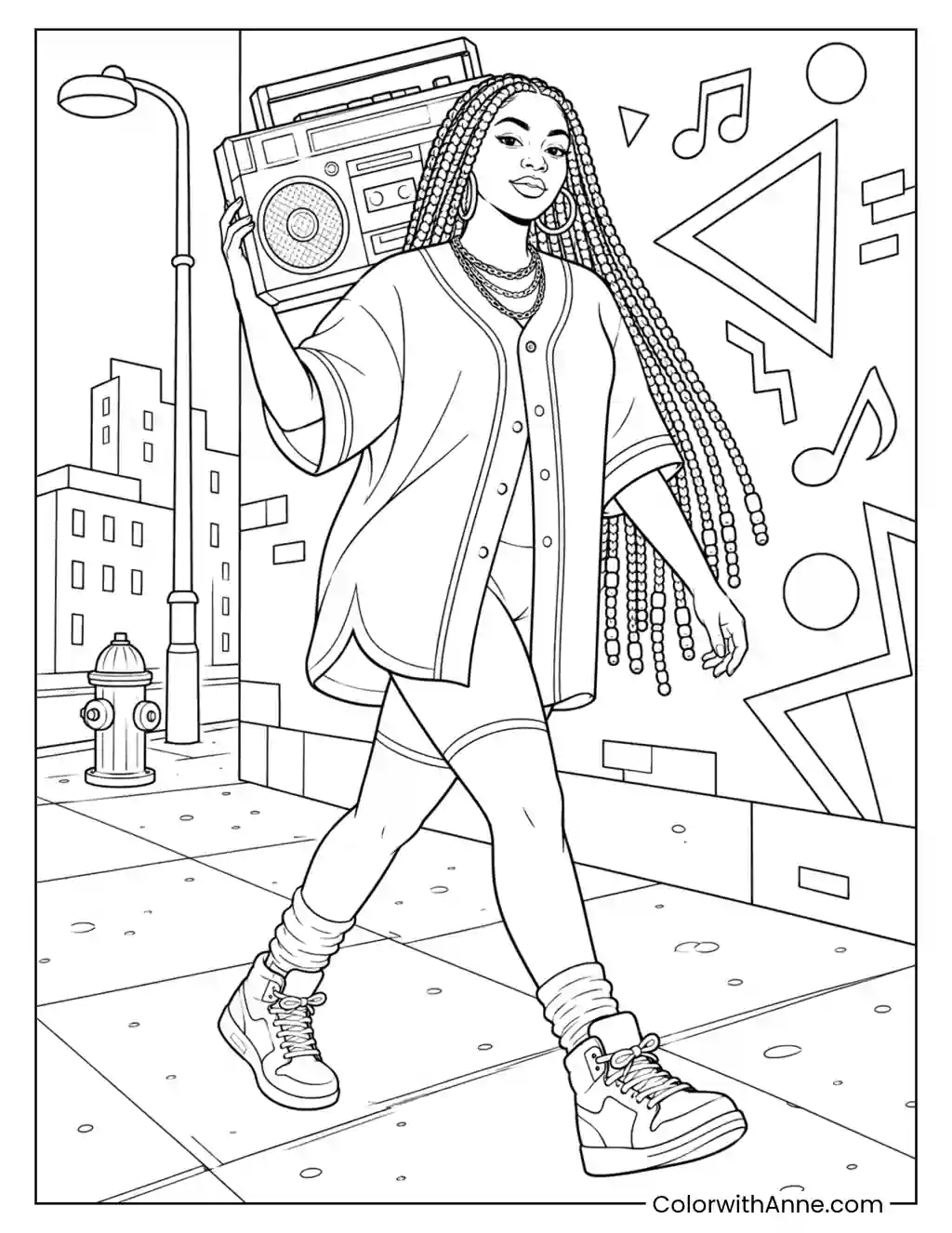 Braids and Boom Box coloring page