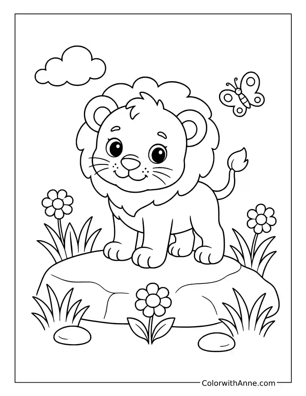Brave Baby Lion on a Rock coloring page