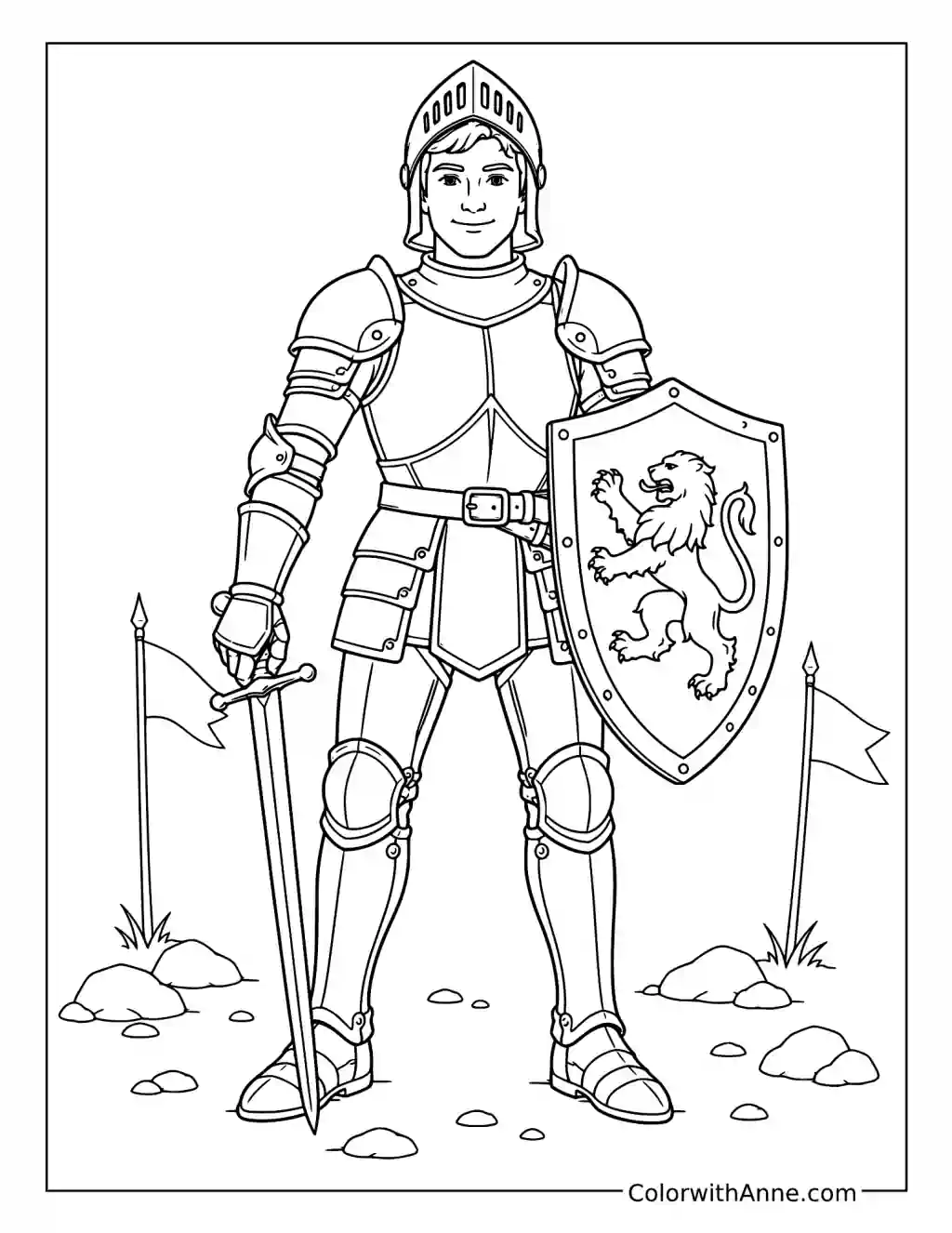 Brave Knight in Shining Armor coloring page