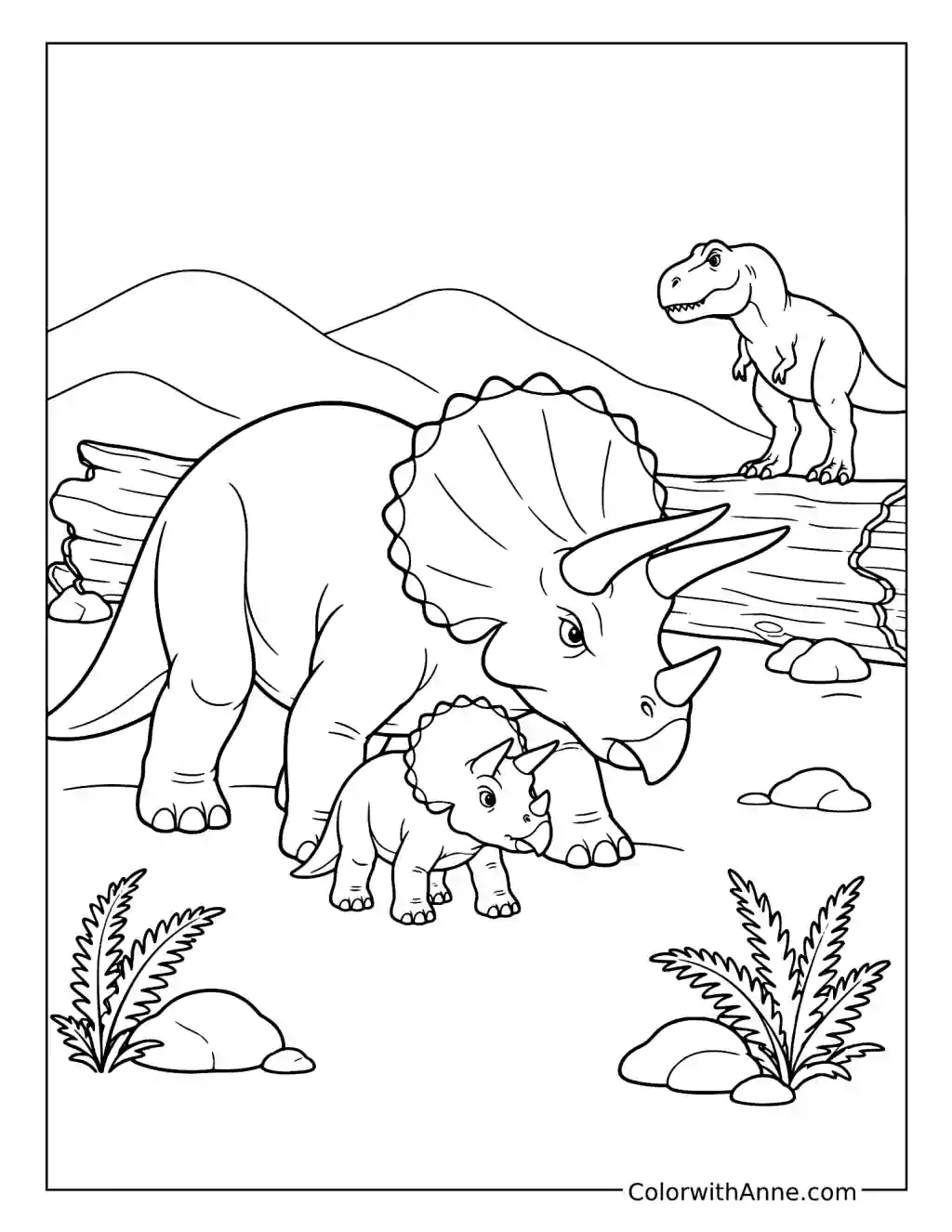 Brave Triceratops Protects Its Baby coloring page