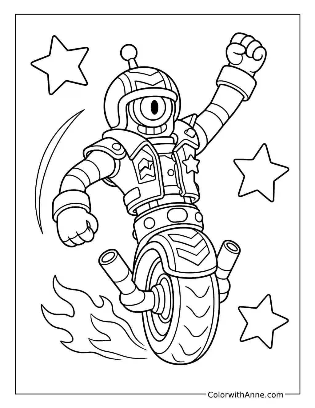 Brawl Stars Stu Racing on His Wheel coloring page