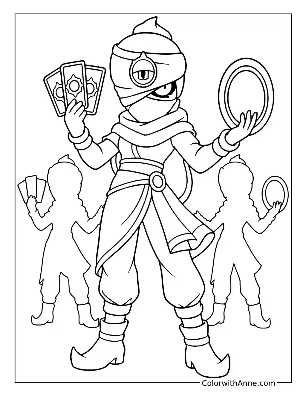 Brawl Stars Tara Holding Cards with Shadow Clones coloring page