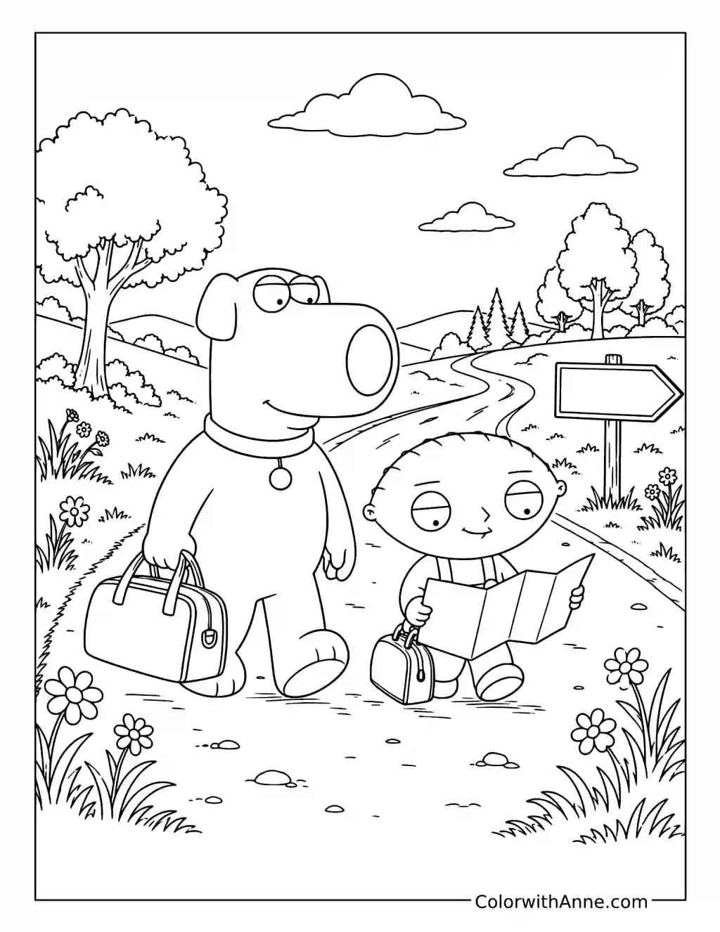 Brian and Stewie on a Road Trip coloring page