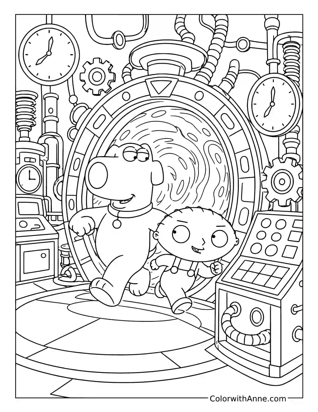 Brian and Stewie's Time Portal Adventure coloring page