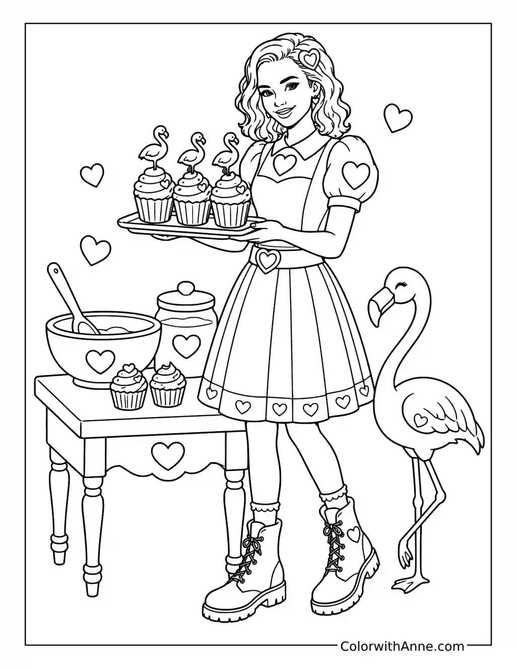 Bridget Baking Flamingo Cupcakes coloring page