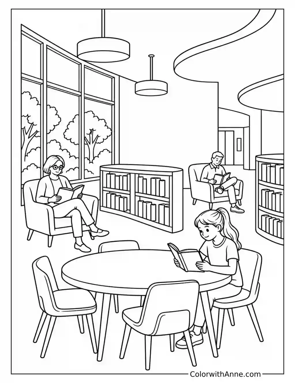 Bright Modern Community Library coloring page