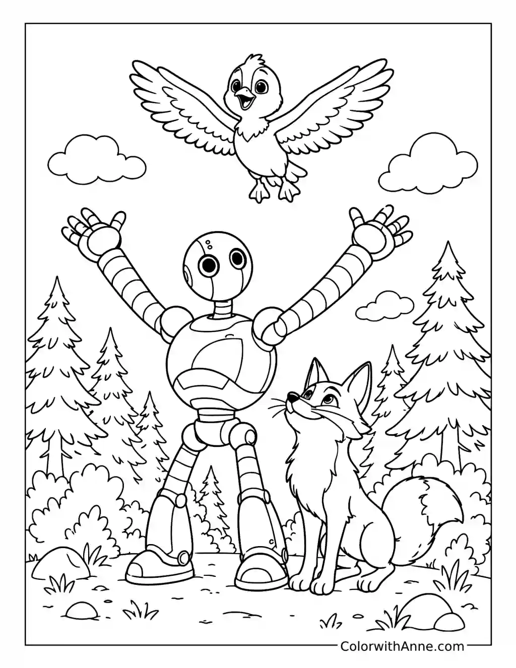 Brightbill Flying Above Roz coloring page