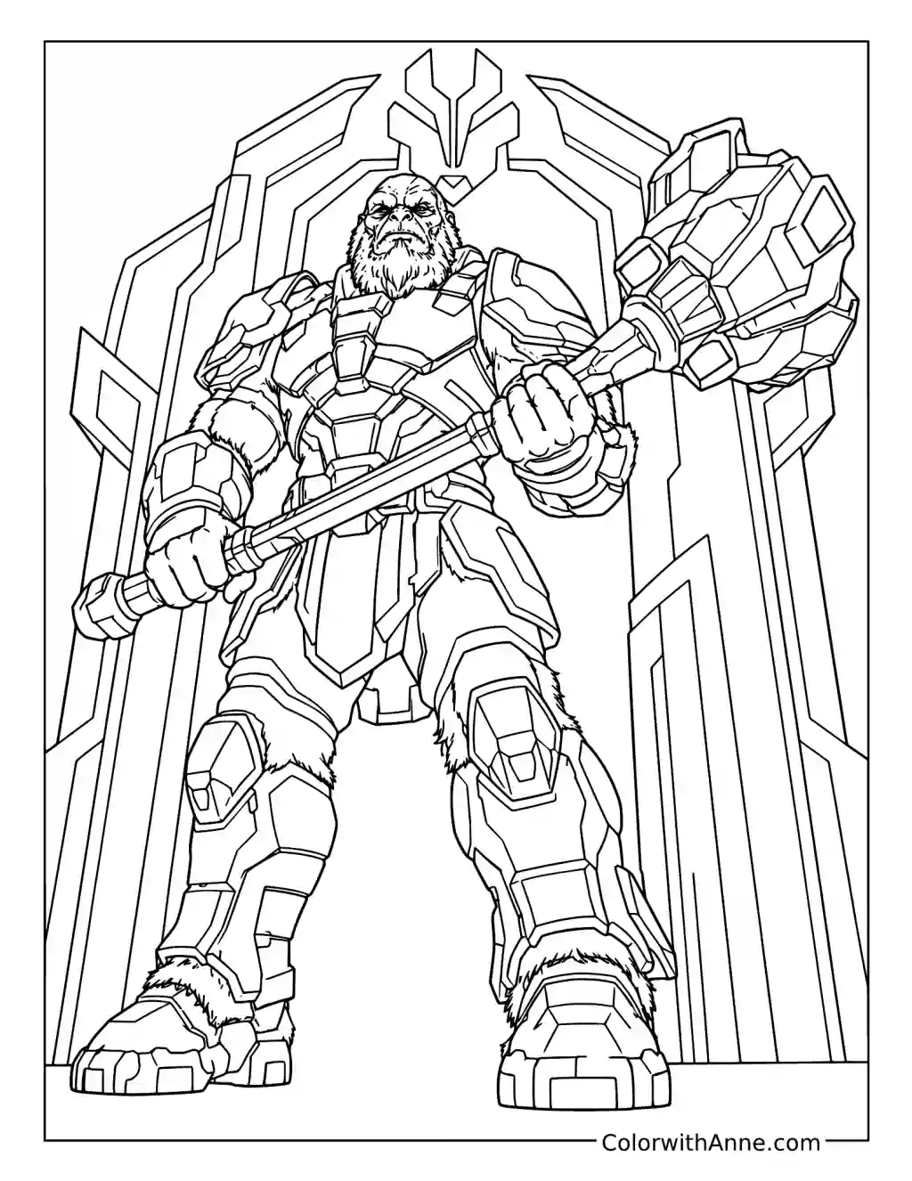 Brute Warrior with a Gravity Hammer coloring page