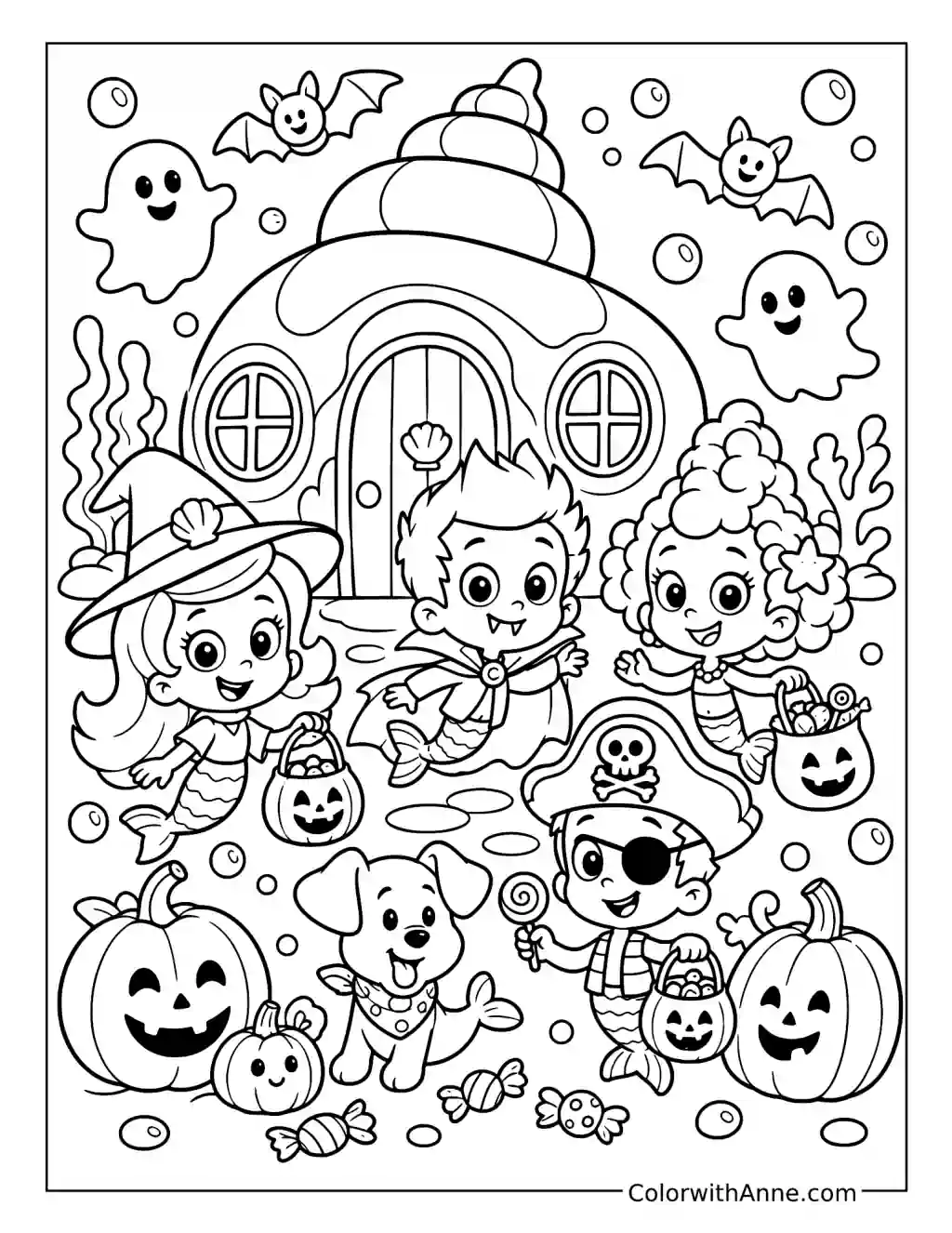 Bubble Guppies Haunted House Party coloring page