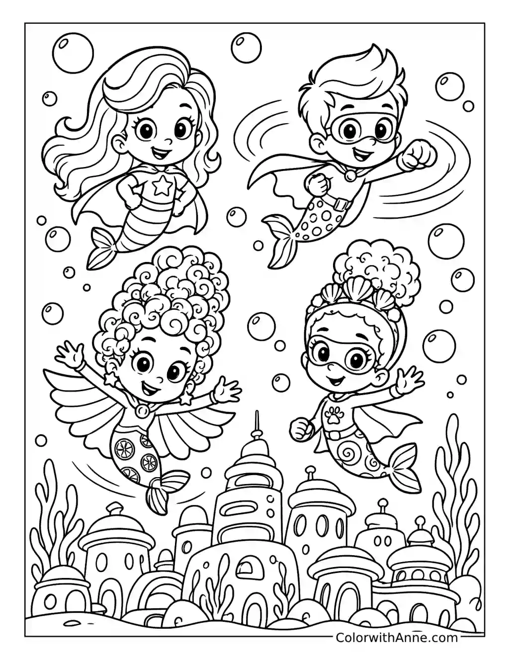 Bubble Guppies Superheroes in Bubbletucky coloring page