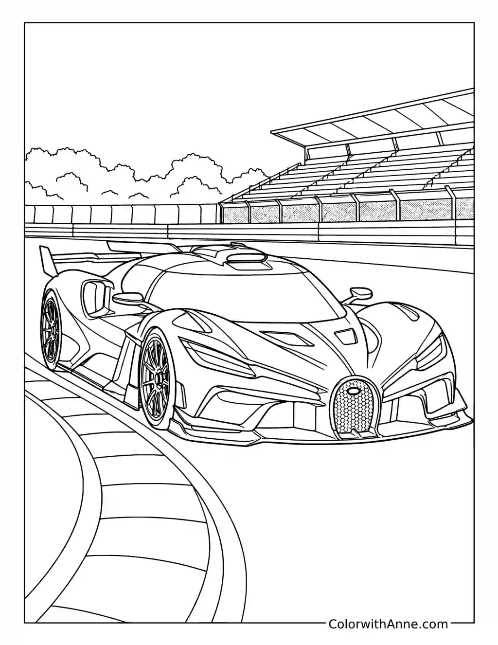 Bugatti Bolide Carving a Racetrack Corner coloring page